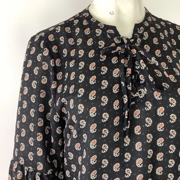 Anthropologie Sz L Swing Hem Paisley Print Tunic Top Black Polyester Pullover - Picture 2 of 6